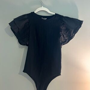 Black Ruffled Sleeve Bodysuit